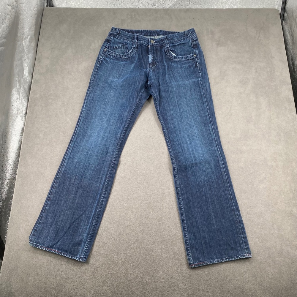 7 Diamonds Mens Straight Leg Blue Denim Jeans Size 34 Medium Wash Whiskered